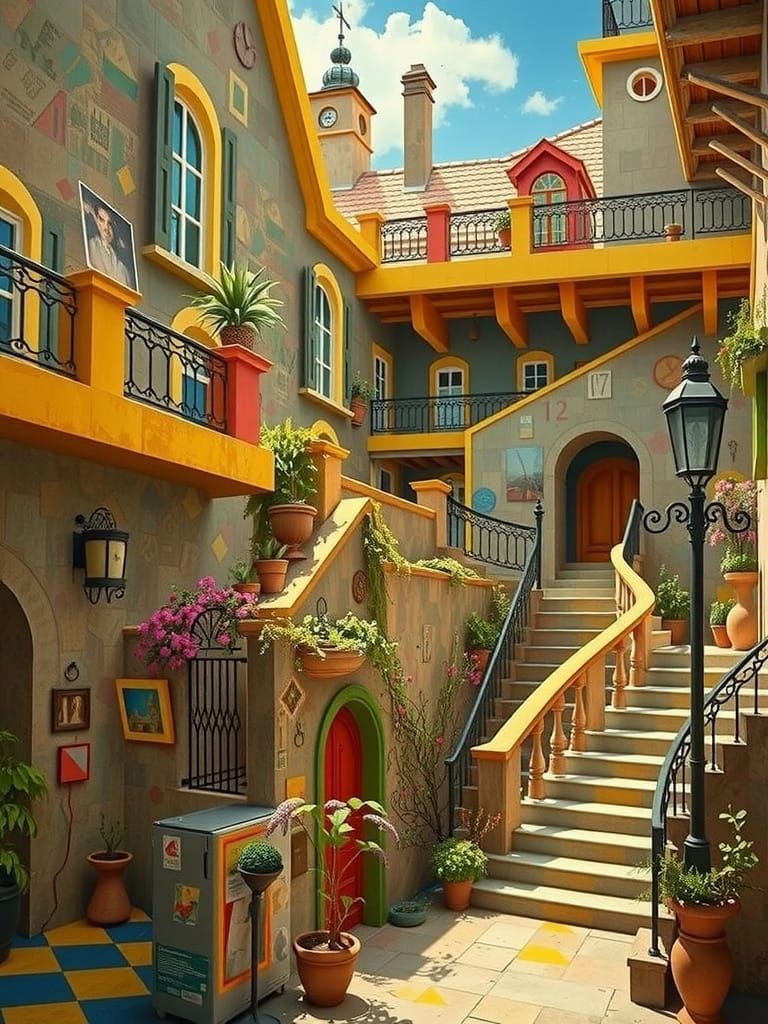 Geometric Portrait Inspired by Hundertwasser, Fauvist Art De...