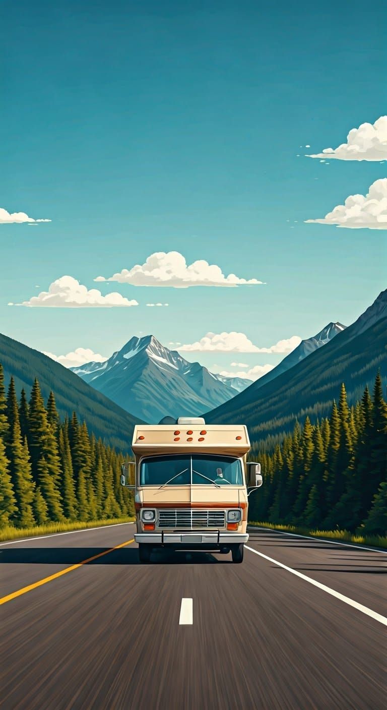 Classic RV Cruises Down Canadian Highway in Nostalgic Summer...