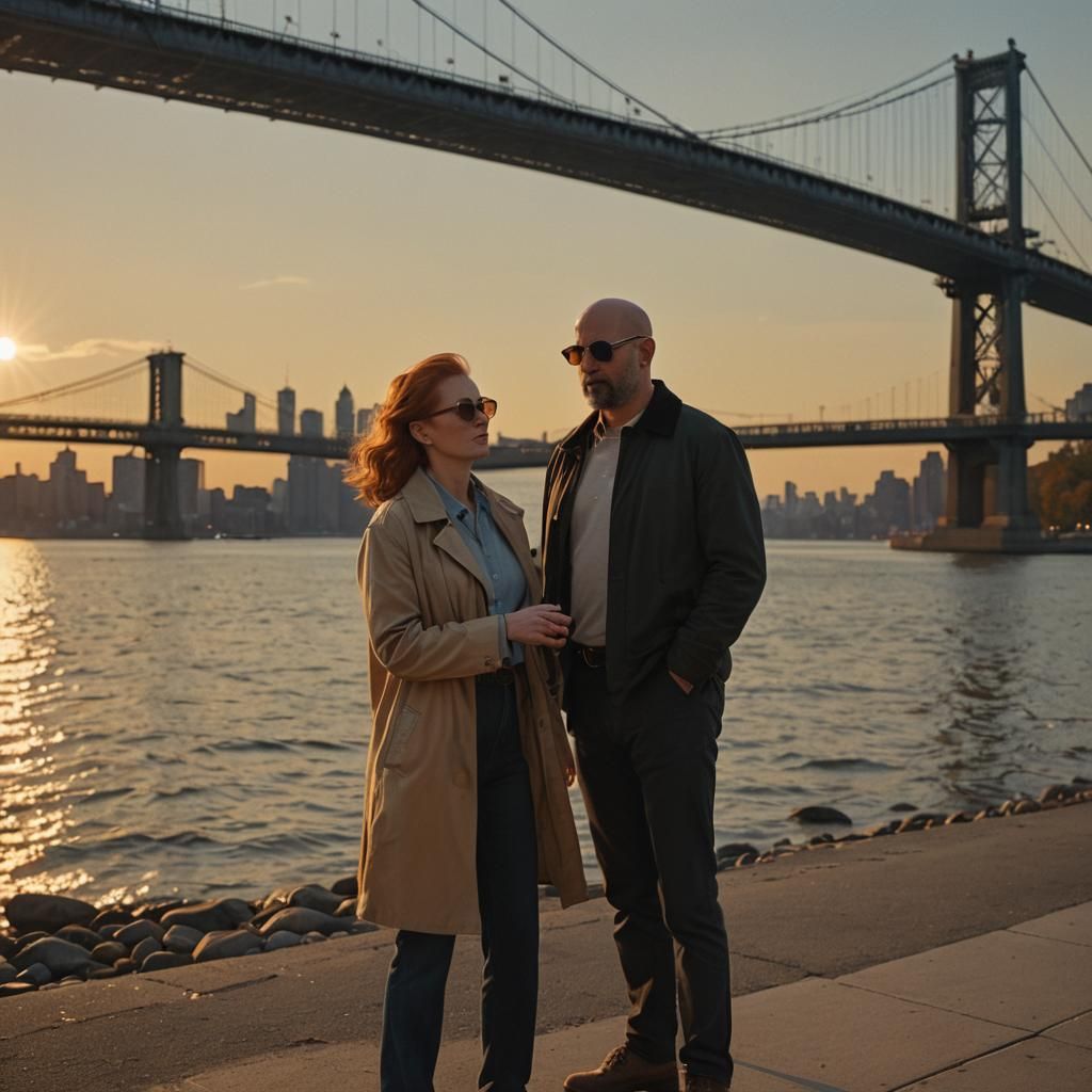 Hudson River Lights: A Cinematic Film Still