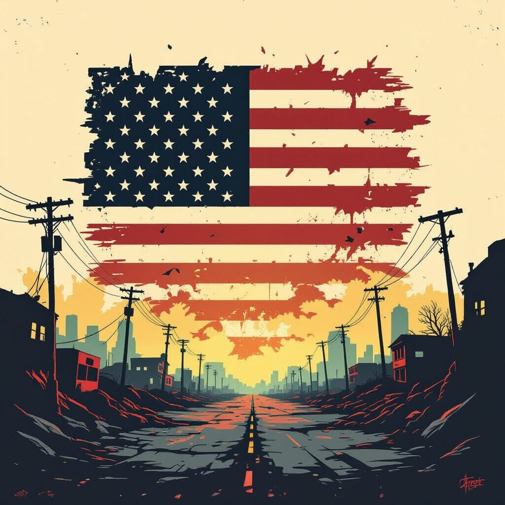 Post-Apocalyptic American Bar Logo in Dark Fantasy Style