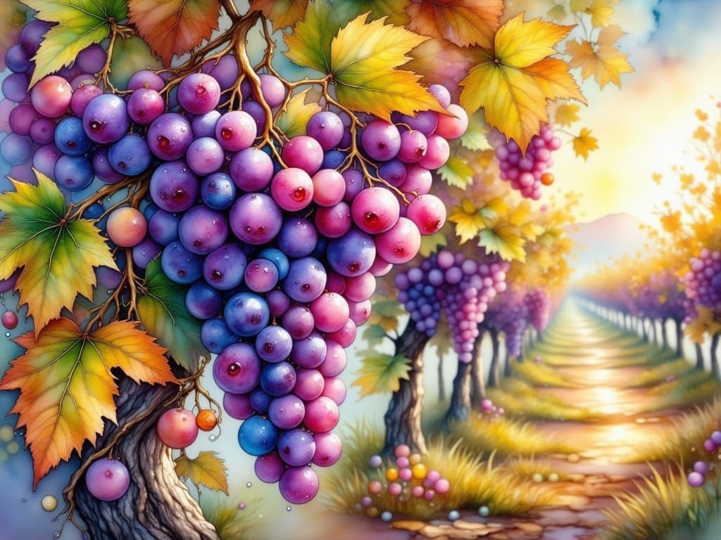 Serene Italian Vineyard in Watercolor and Alcohol Ink