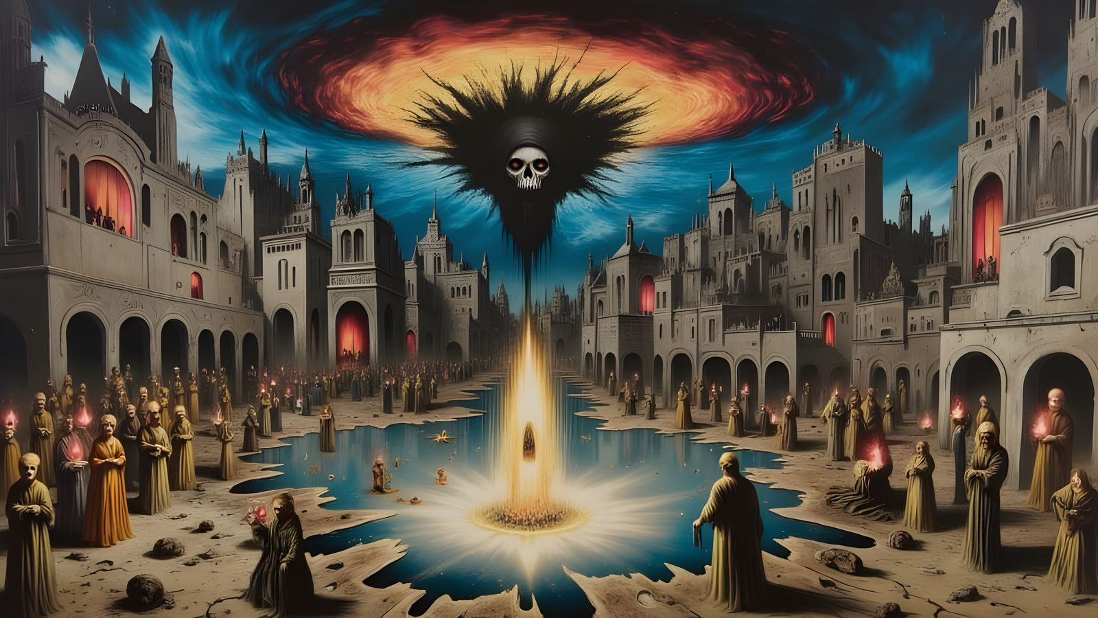 Dark Renaissance Horror Scene with Glowing Aura