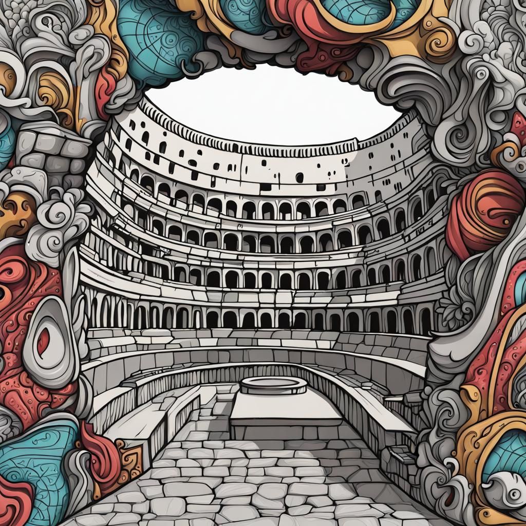 Colosseum of Rome as Graffiti Zentangle Art
