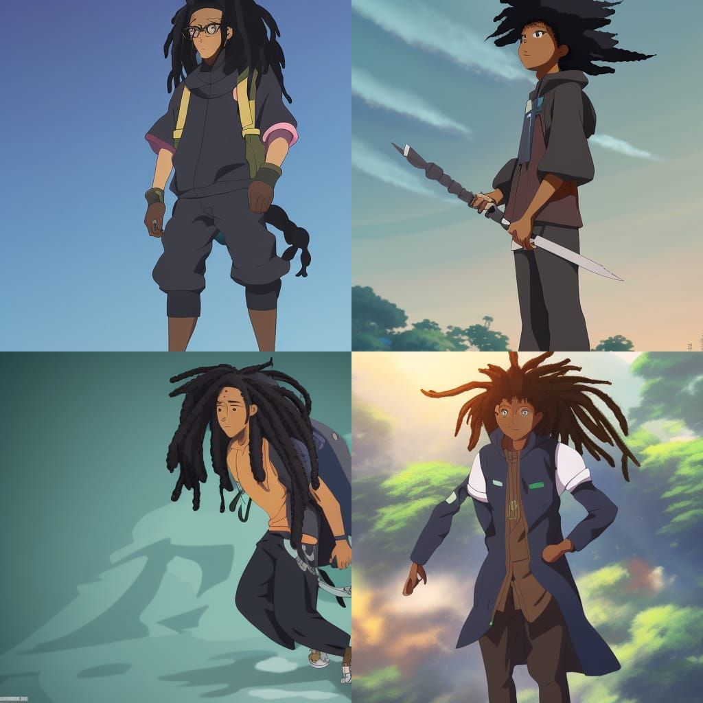 Cute Black Male in Urban Ninja Outfit: Ghibli Style
