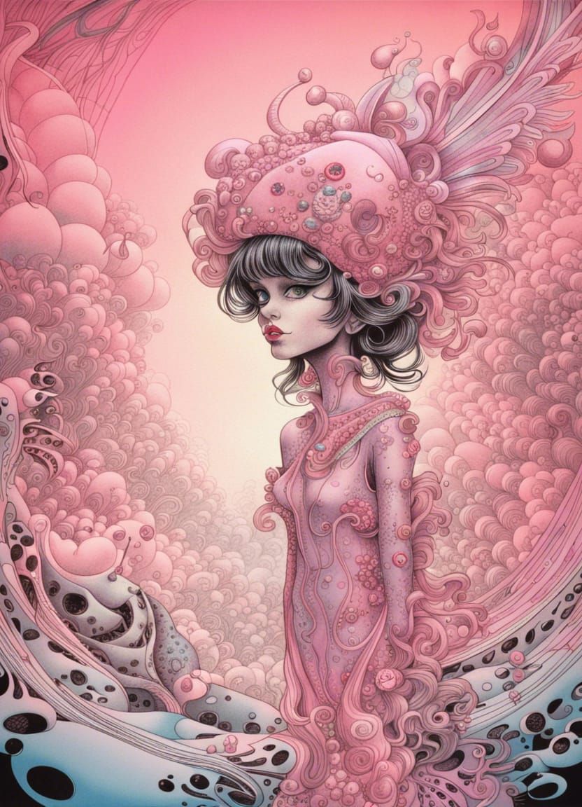 Psychedelic Dream Pixie in Elaborate Ink Illustration