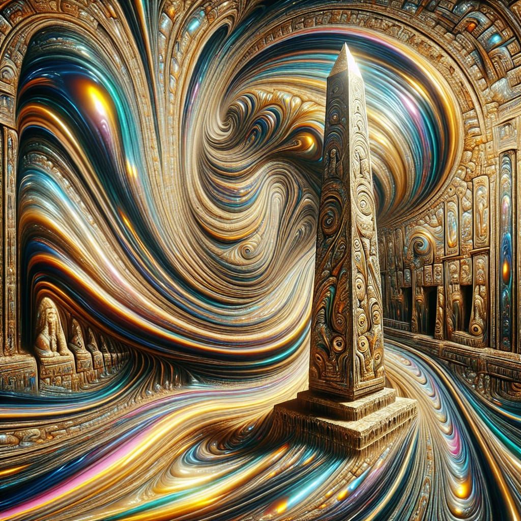 Gilded Obelisk in Psychedelic Tribal Fresco