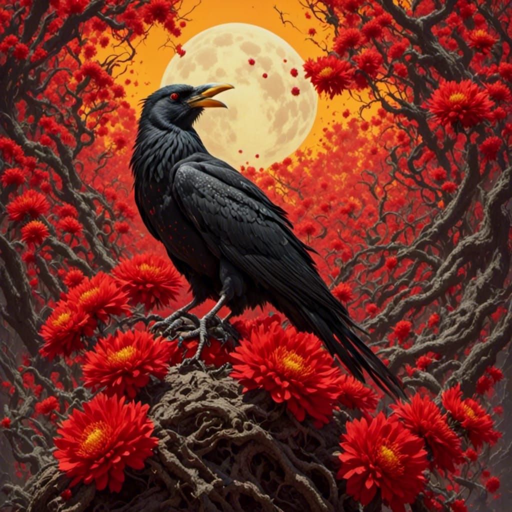 Dreamlike Landscape with Raven Sun