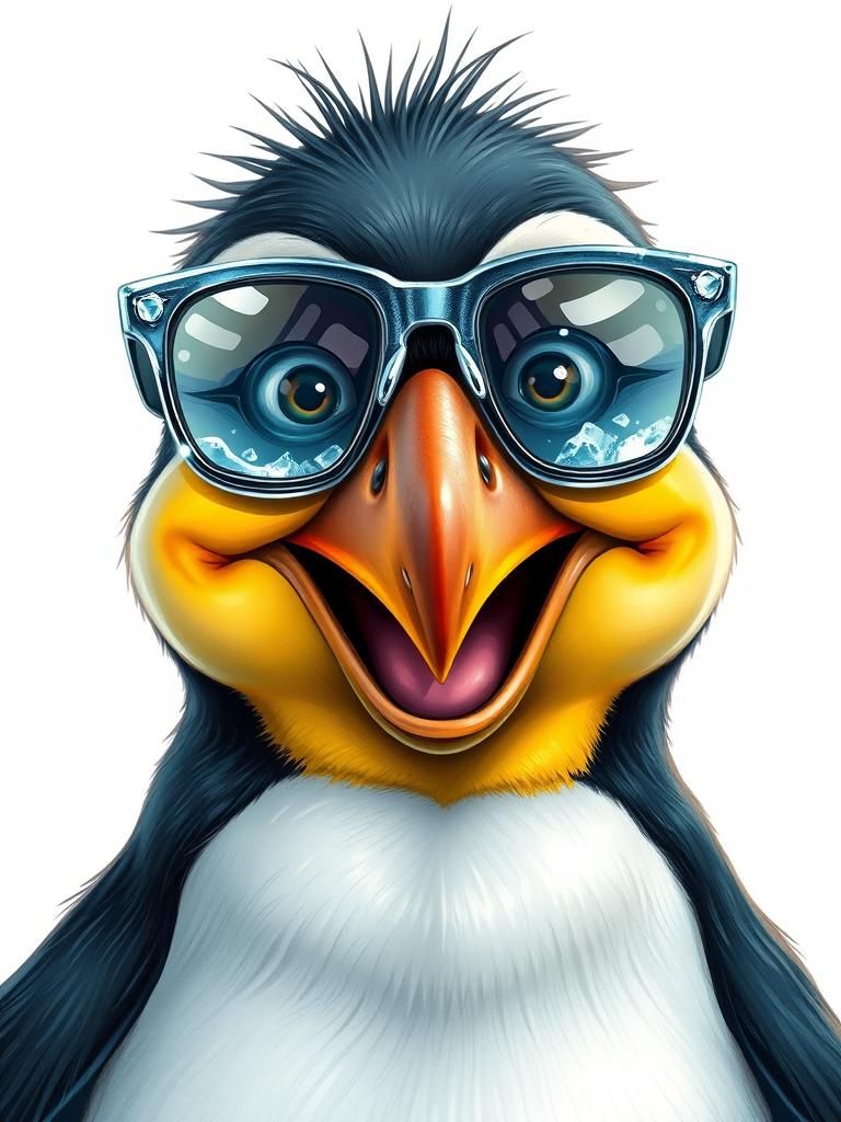 Wacky Penguin Portrait with Ice Sunglasses