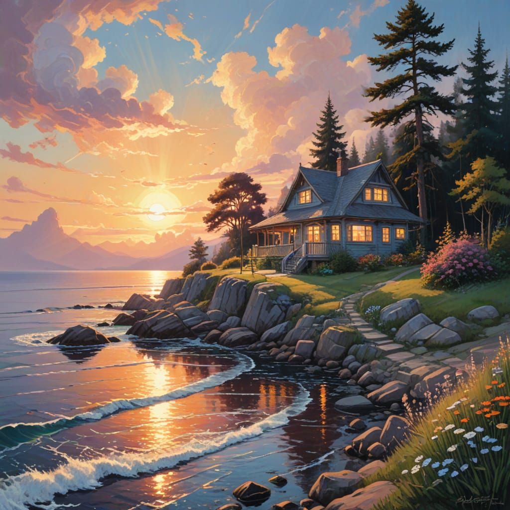 Scandinavian Midsummer Cottage in Gouache Style