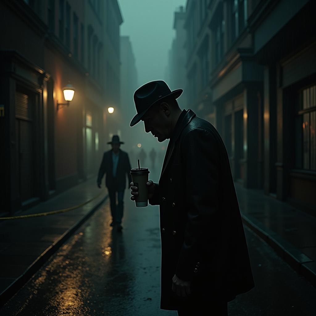 Film Noir Detective Investigates Murders in Rainy City