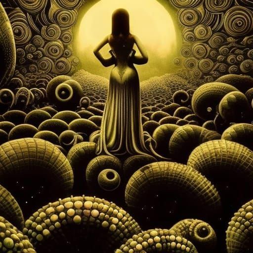 Biopunk Hippie Girl in Surreal Cosmic Horror