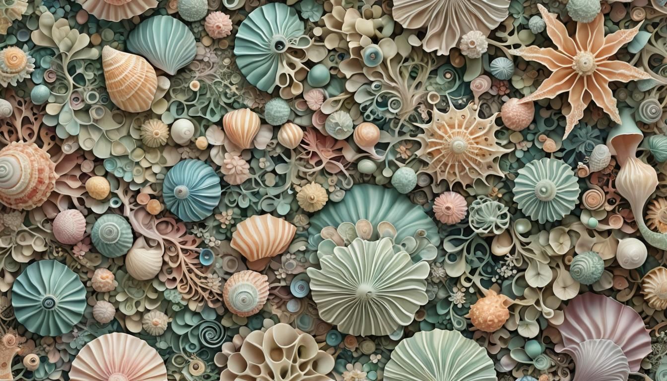 Botanical Seashell Fractal Art in Pastel Colors