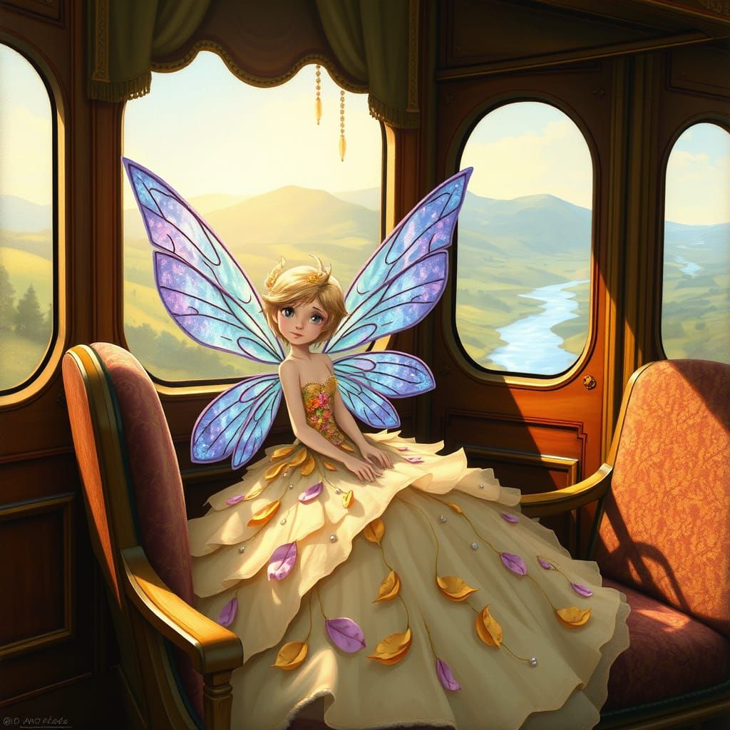 Whimsical Fairy on Vintage Train Journey