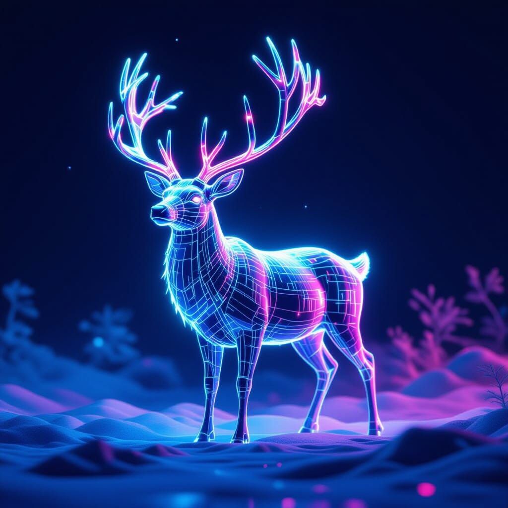 Holographic Reindeer with Neon Antlers in Futuristic Style