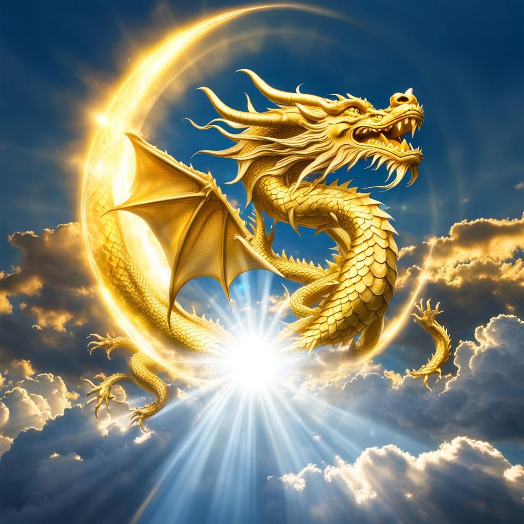Golden Dragon and Orb in Divine Light