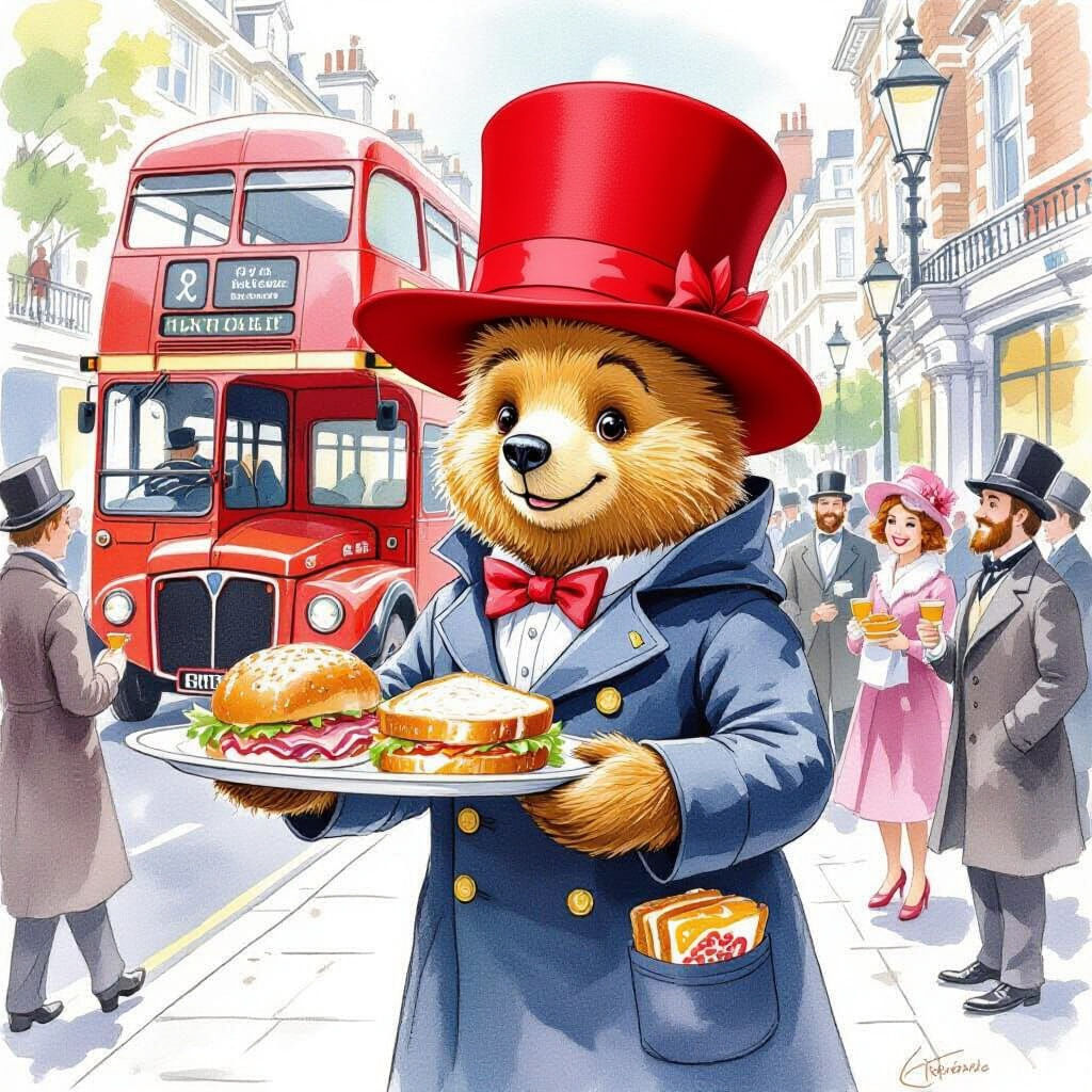 Paddington Bear Serves Sunday Roast in Watercolour Style