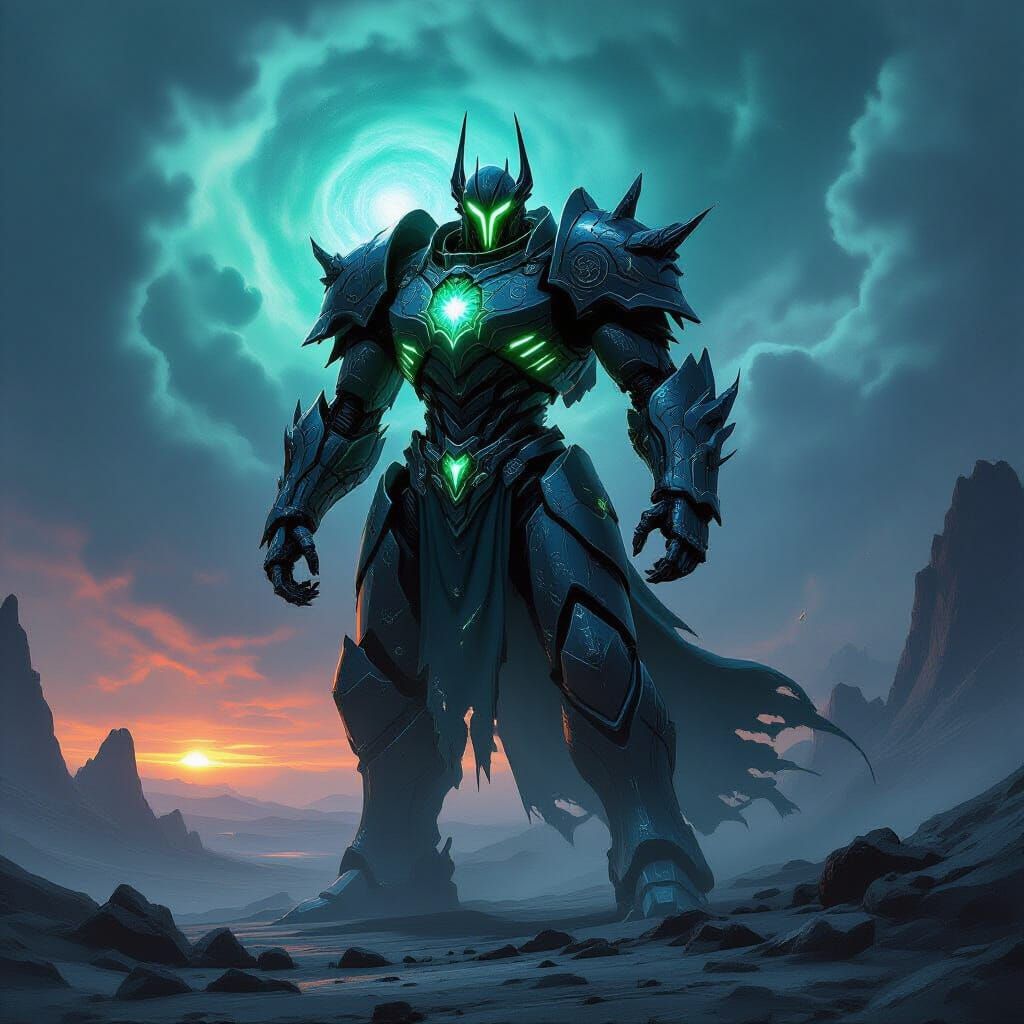 Obsidian Robot Warrior on Alien Planet