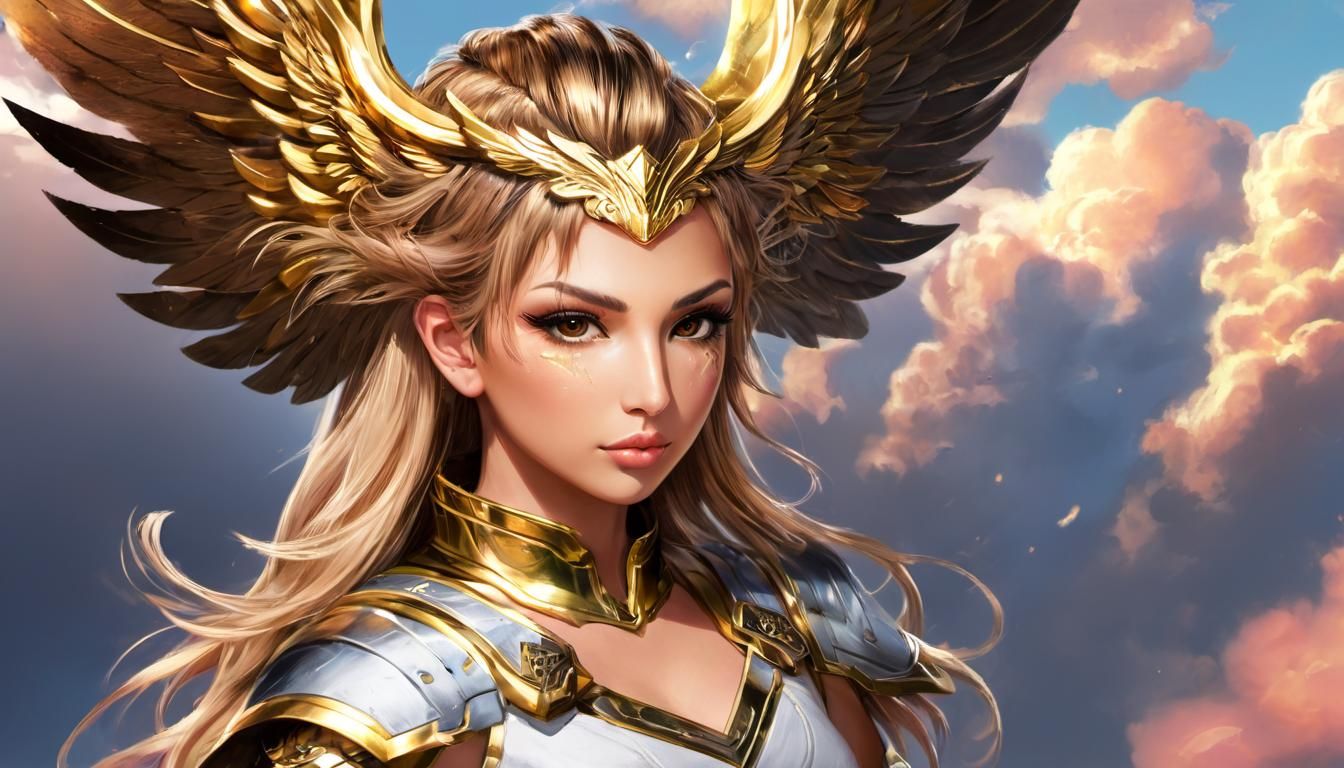 Anime Valkyrie Warrior Portrait with Gold Headpiece