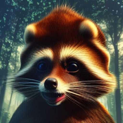 Tanuki and Dog in Detailed Matte Painting