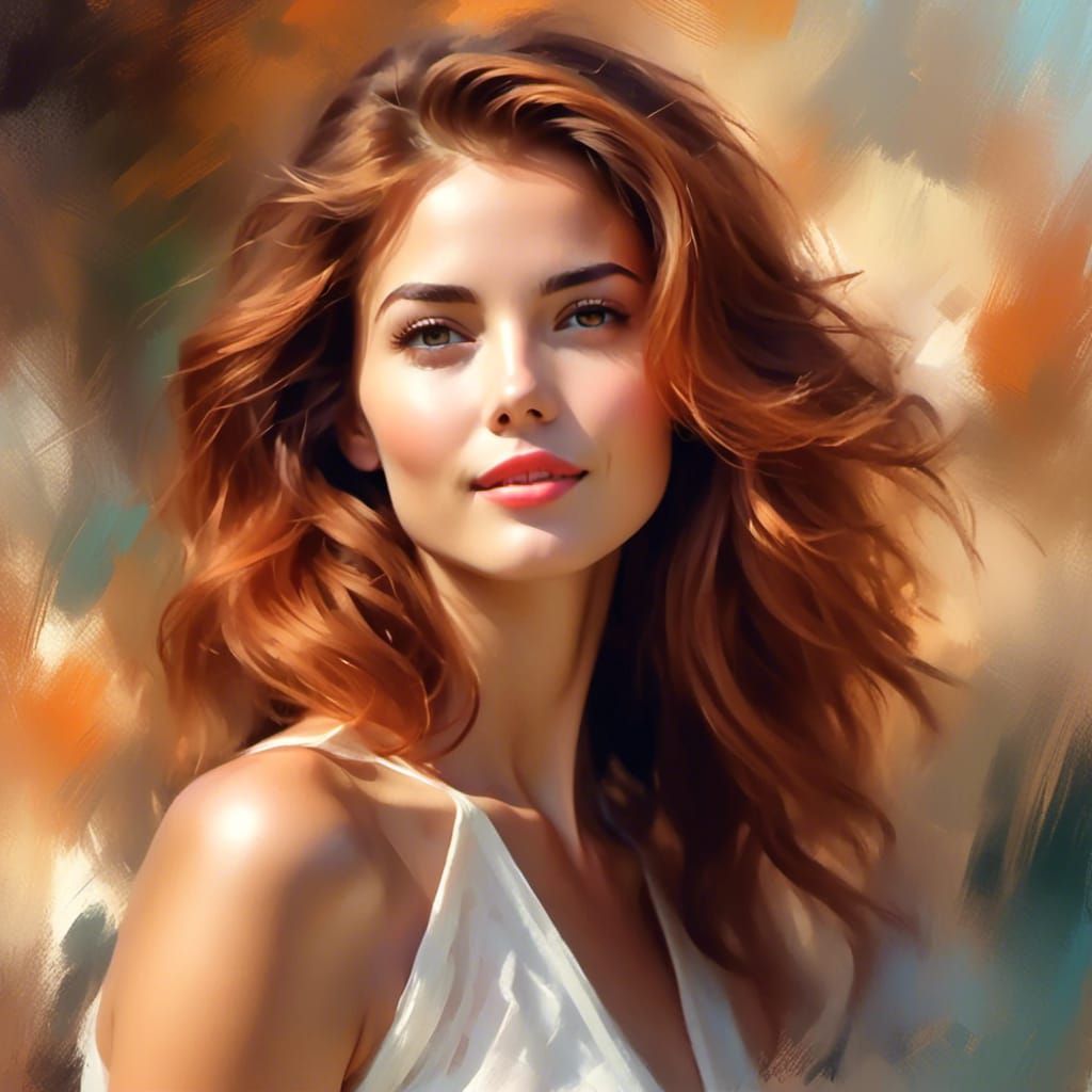 Gorgeous Woman Portrait in Digital Oil Painting Style