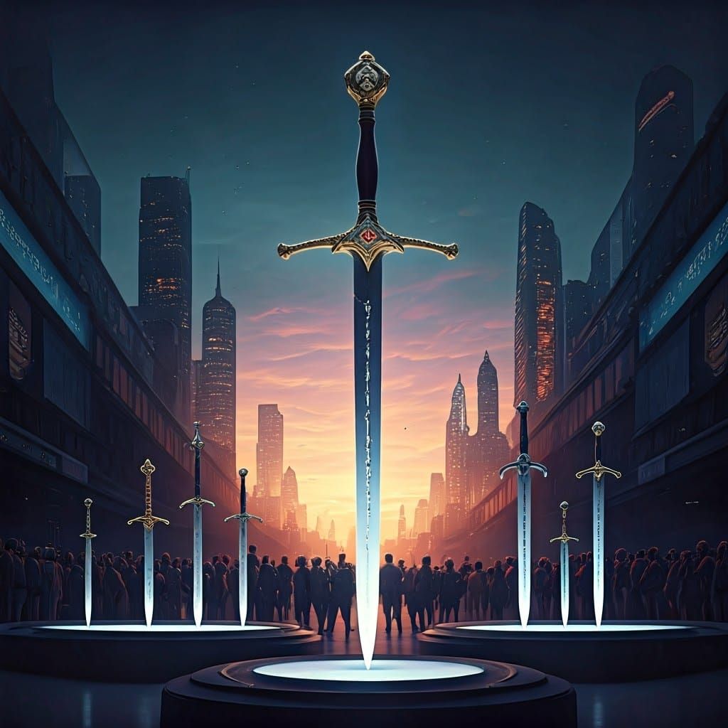 Futuristic Medieval Sword Exhibition as Matte Painting