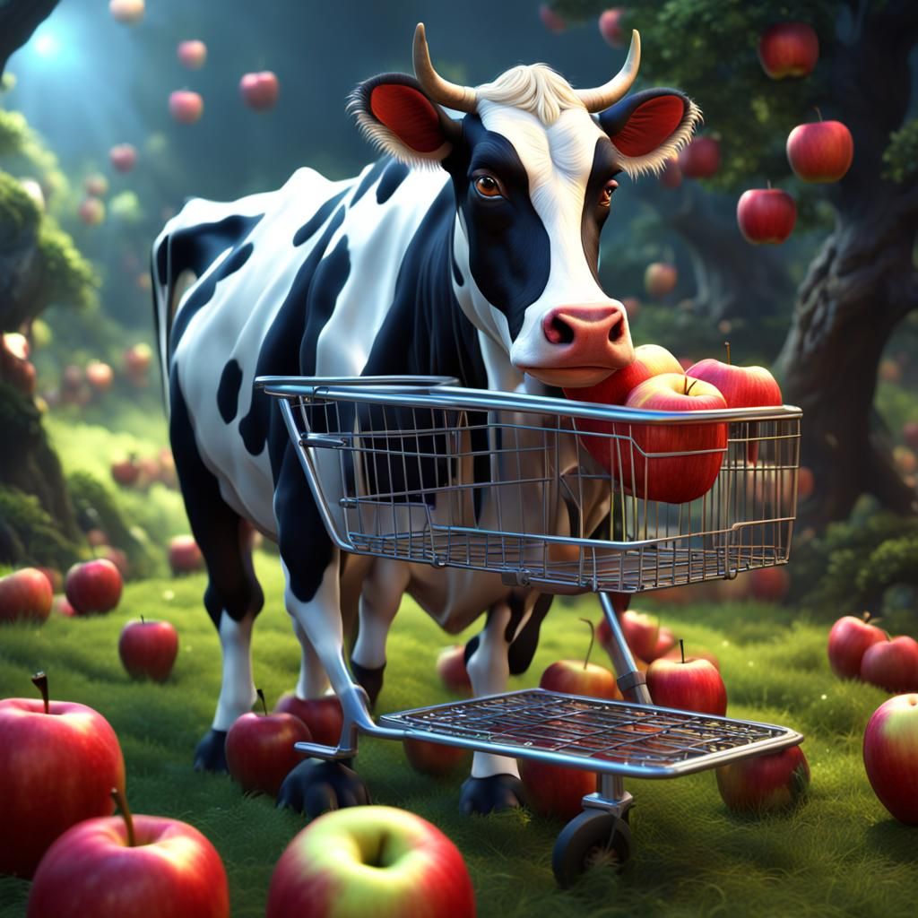Cow and Apple Cart in Fantasy Setting