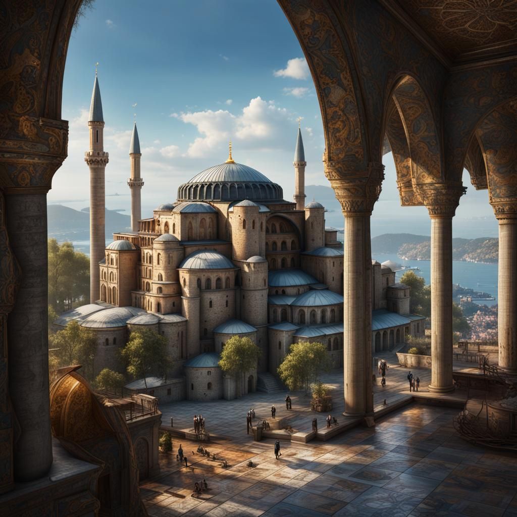 Hagia Sophia and Bosphorus View: Detailed Matte Painting