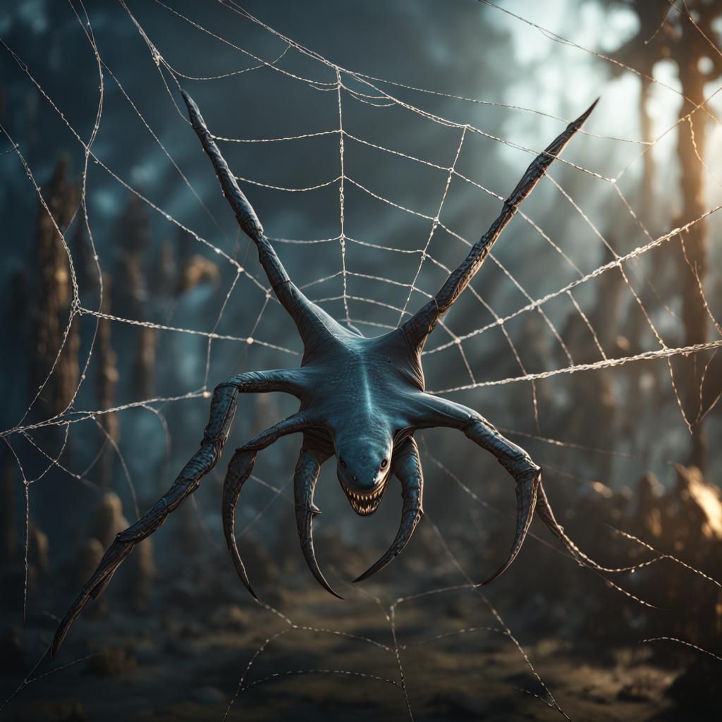Shark-Shaped Spider Web Detailed Digital Painting