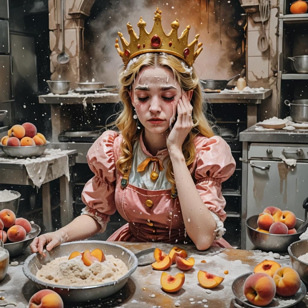 Princess Peach a captive in bowsers castle kitchen waiting for Mario to save her