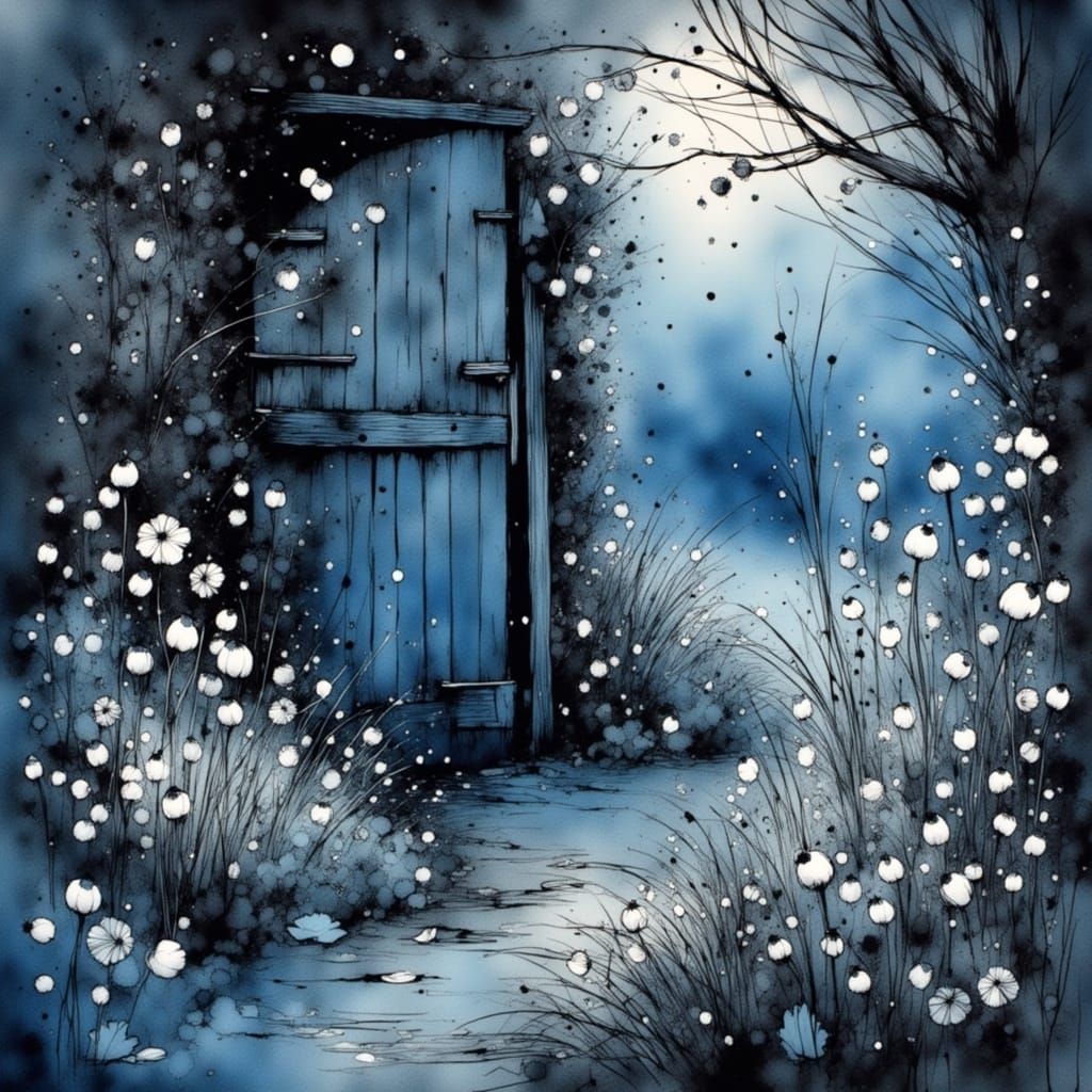 Snowdrops Bloom Through Enchanted Garden Gate in Ink Splash ...