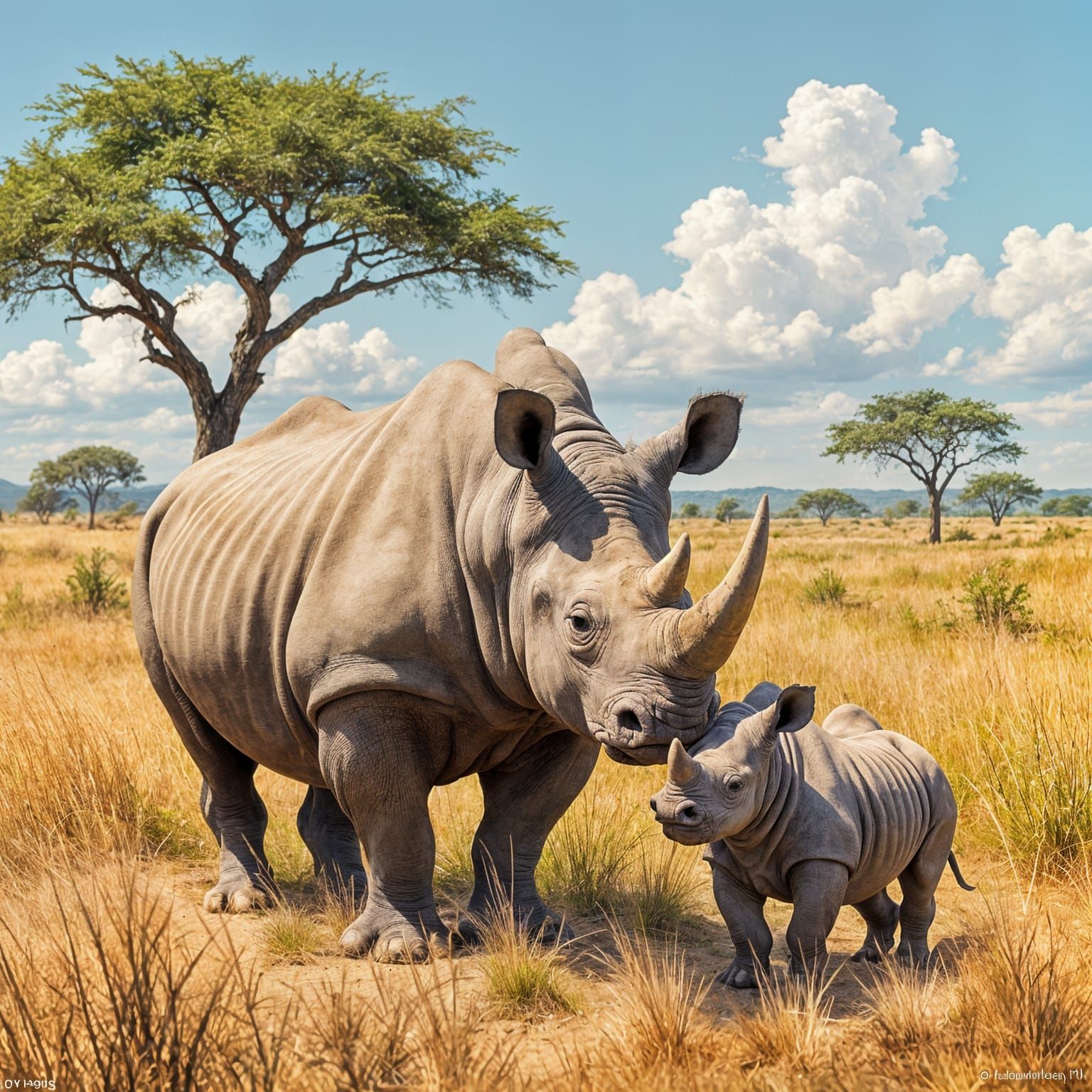 Rhino and Calf in the Wild