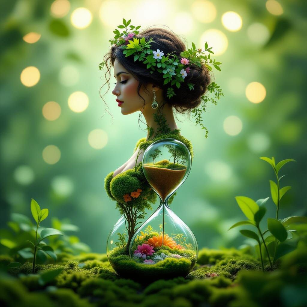 Glass Woman with Internal Ecosystem, 3D Digital Art