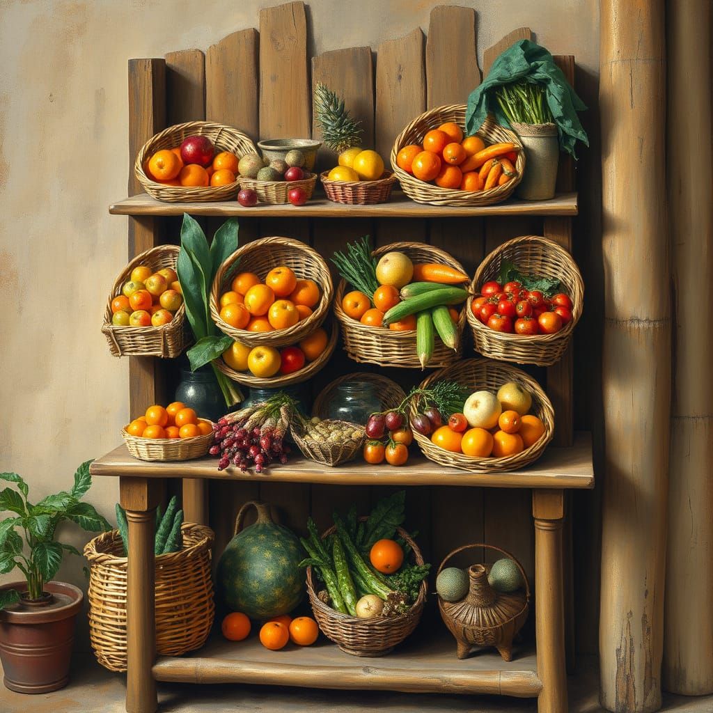 Rustic Fruit Stand in Impressionist Style
