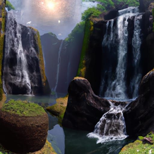 Cyberpunk Waterfall on Orion C in African Jungle