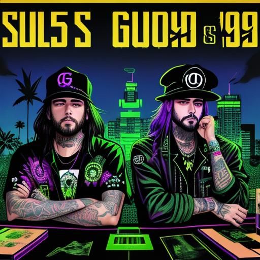 Synthwave Album Cover Art with Guns and Money