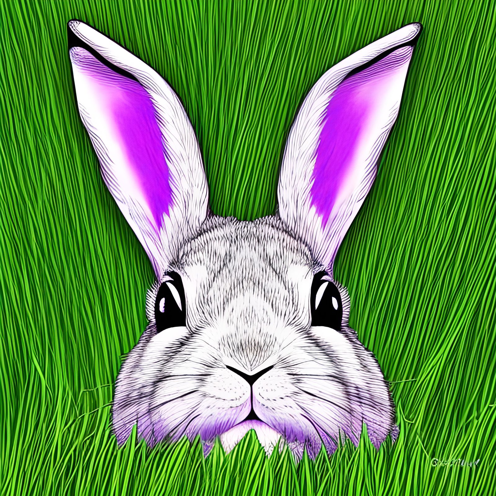 High Contrast Line Drawing: Rabbit in Field