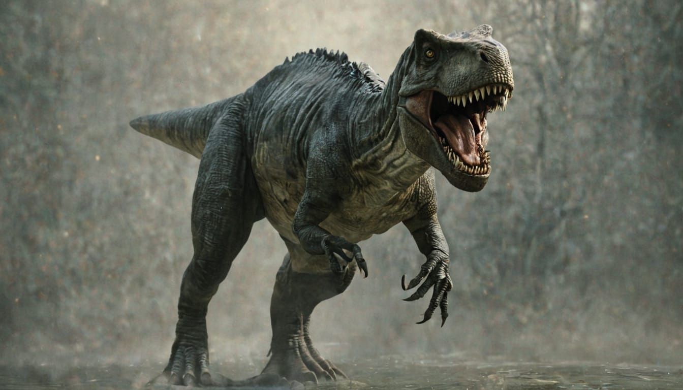 Surreal Hyperreal T Rex Stares Down, Blending Reality and Ar...