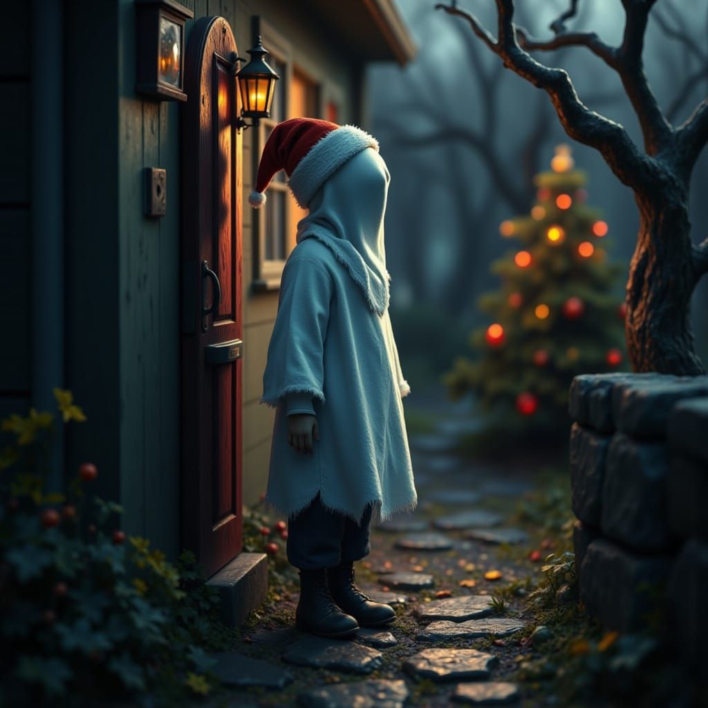 Ghost Boy Sings Christmas Carols Wearing Santa Hat