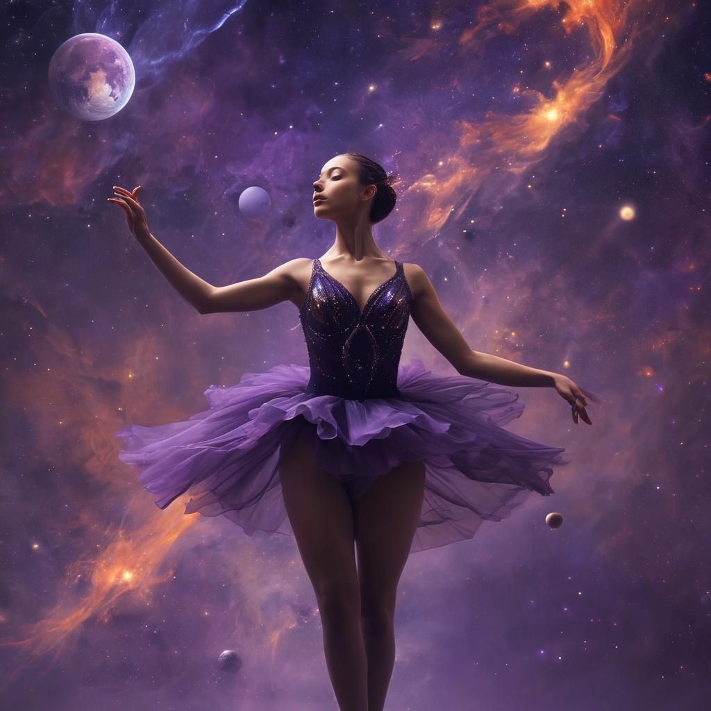 Smoky Ballet Dancer in Celestial Landscape