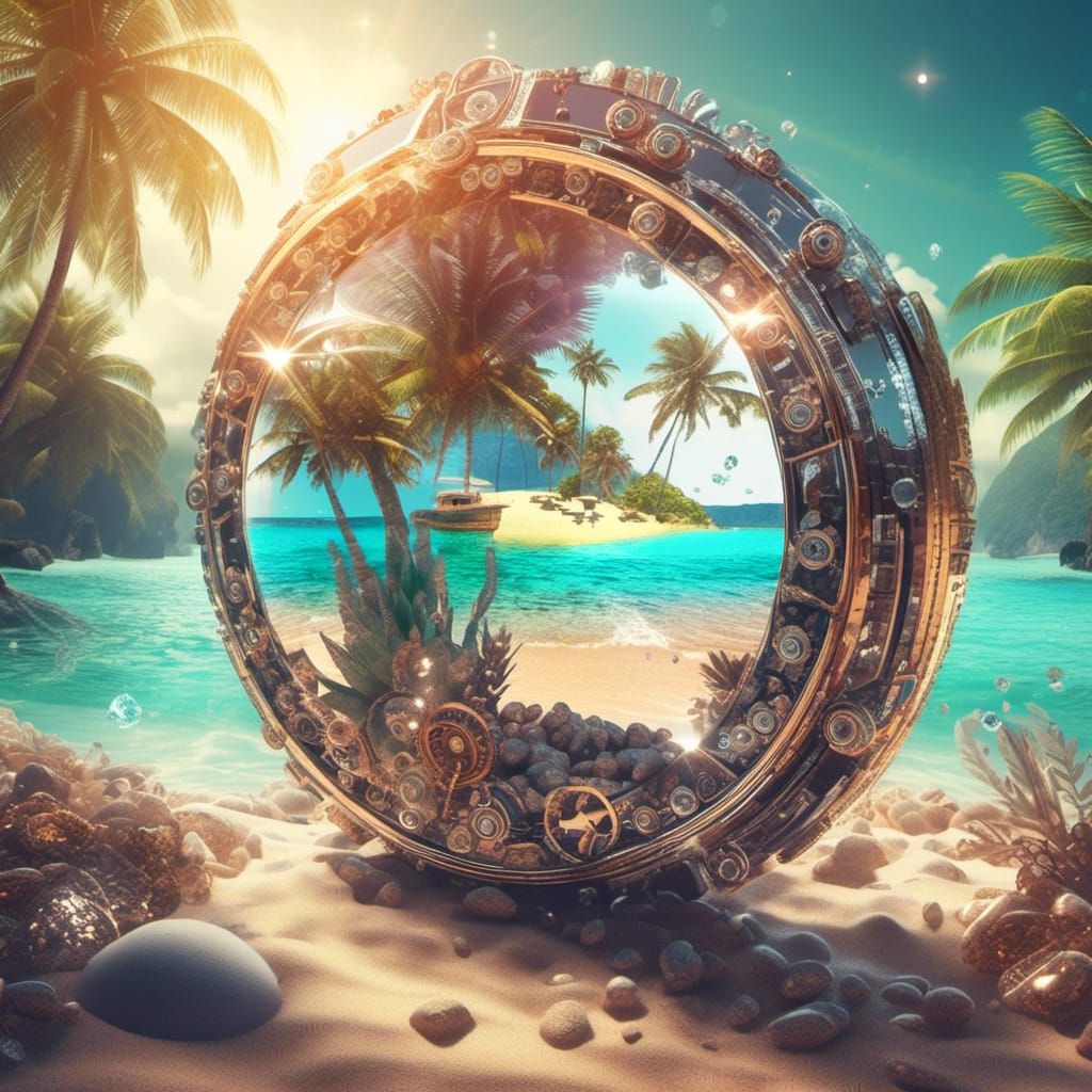 Steampunk Beach with Diamond Sand and Lens Flare