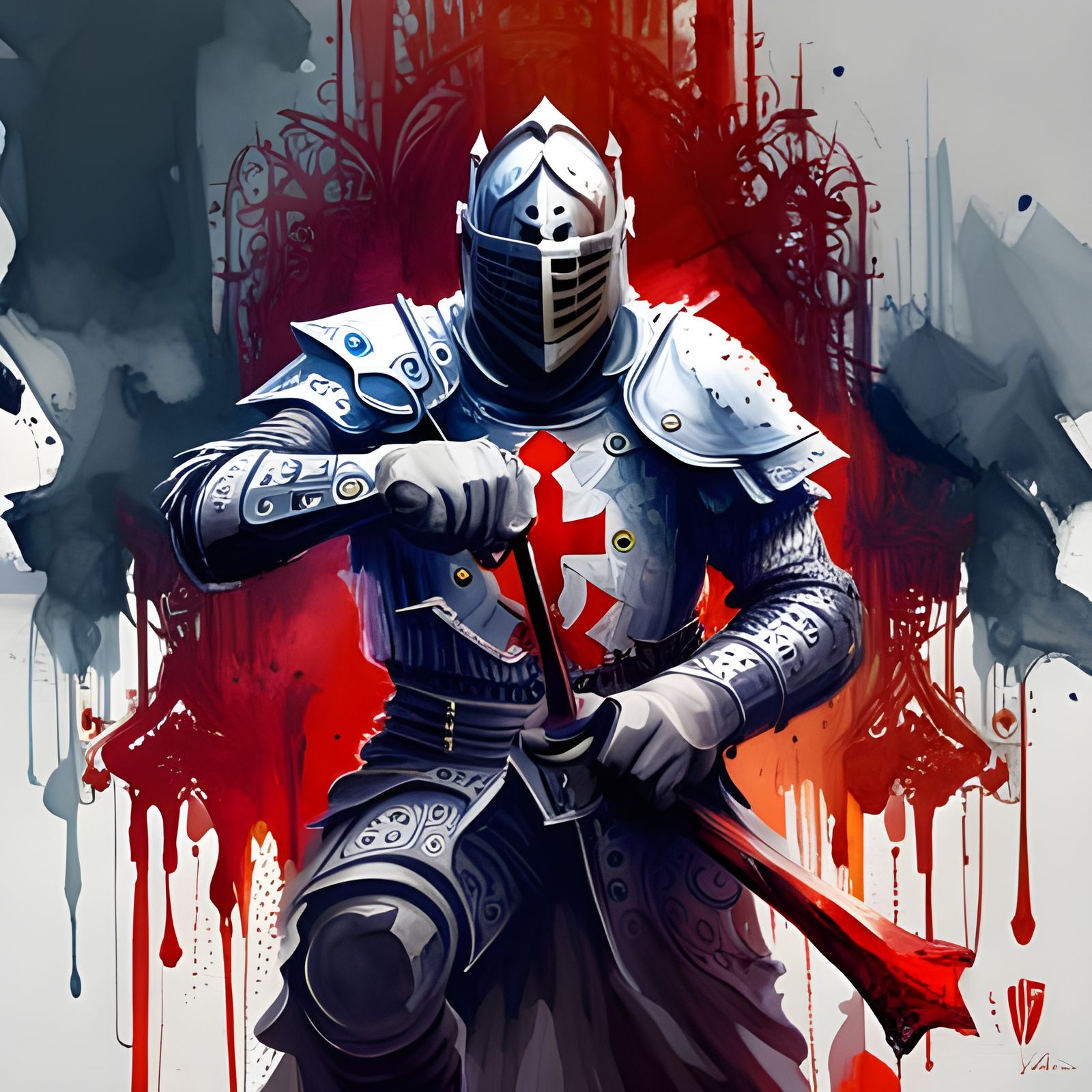 Filigree Templar Knight in Watercolor Style