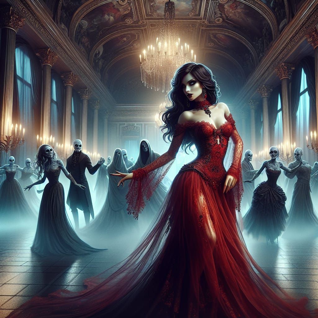 Vampire's Deadly Dance in a Gothic Ballroom