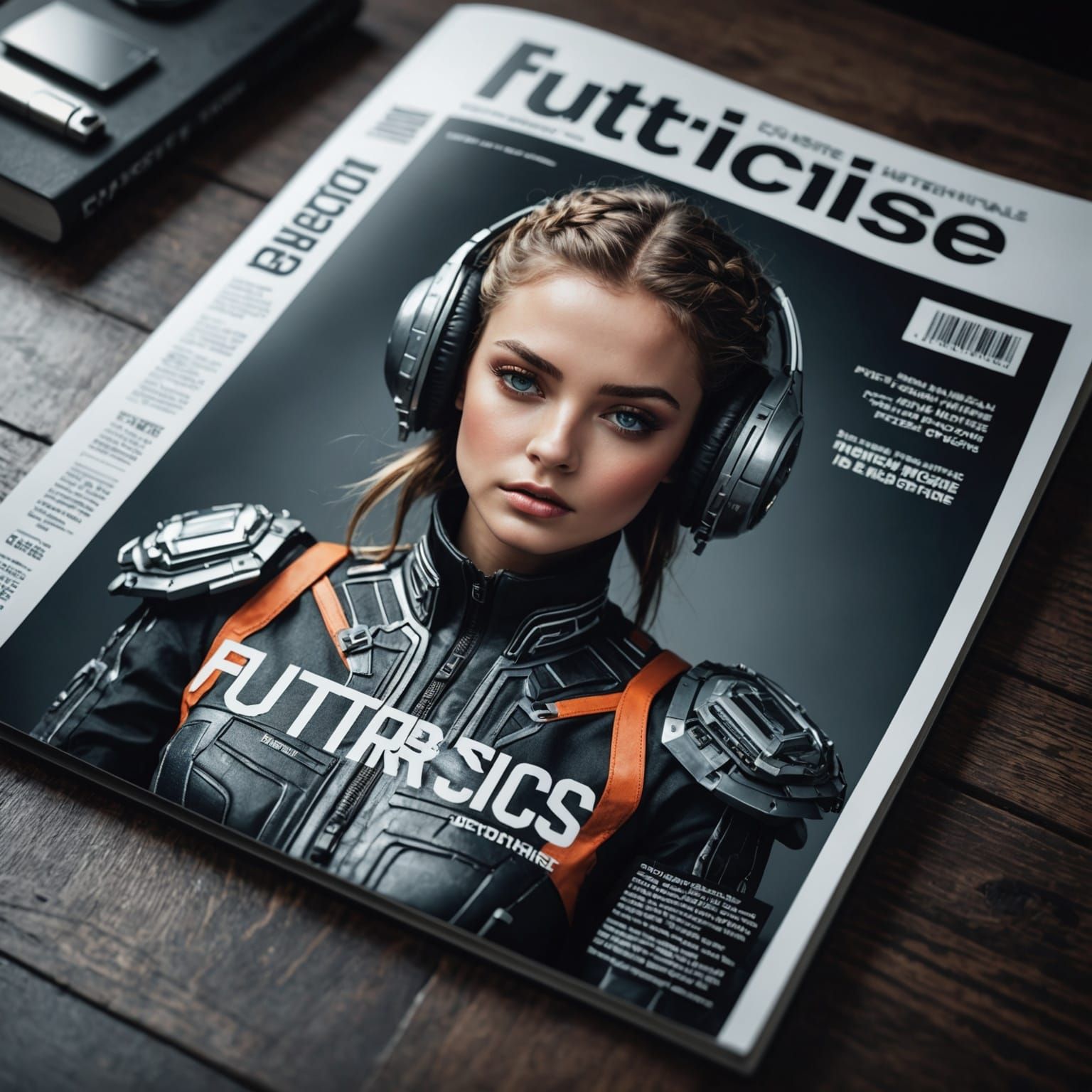 Futuristic Clothing Magazine Cover, Hyperrealistic Photo