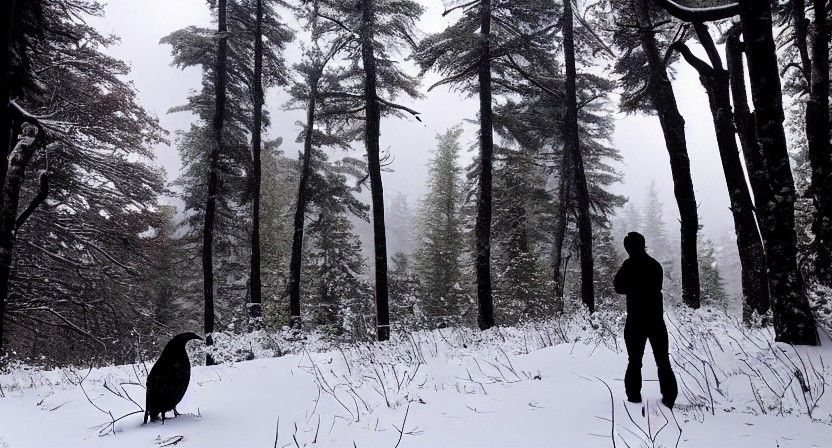 Hikers Photograph Bloody Bird Creature in Snowy Forest
