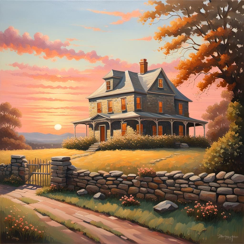 Old House with Wraparound Porch Oil Painting