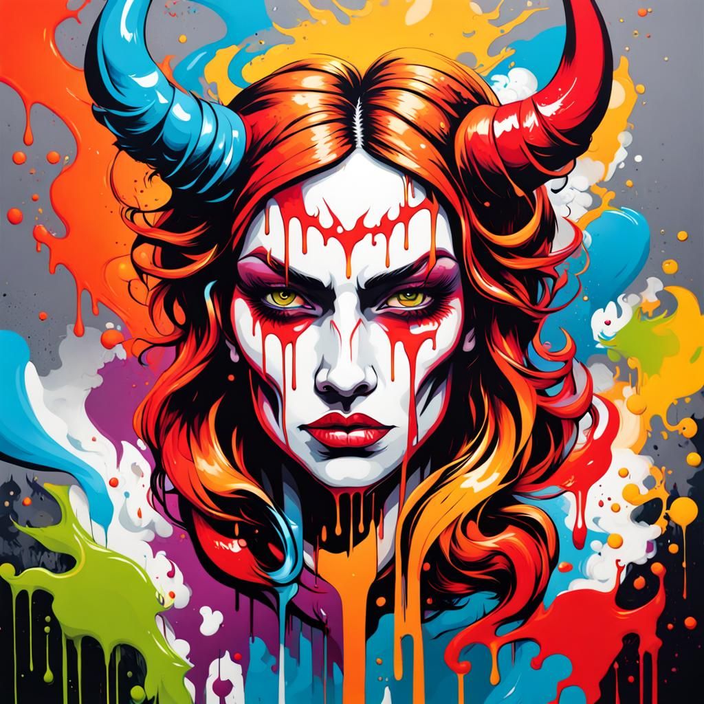 Devil Angel Queen in Graffiti Art Style