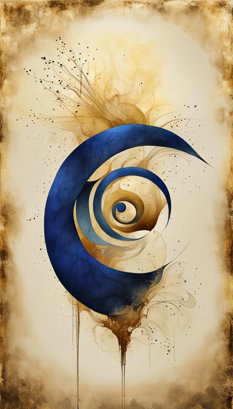 Abstract Surreal Art in Lazuli, Gold and Umber