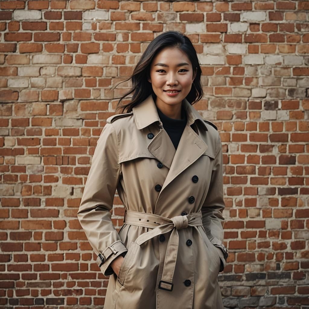 Elegant Asian Woman in Trench Coat: Fashion Photography