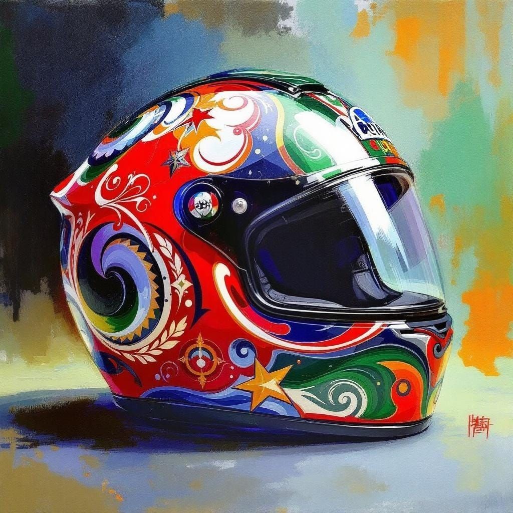 Custom Motorbike Helmet with Bold Brushstrokes