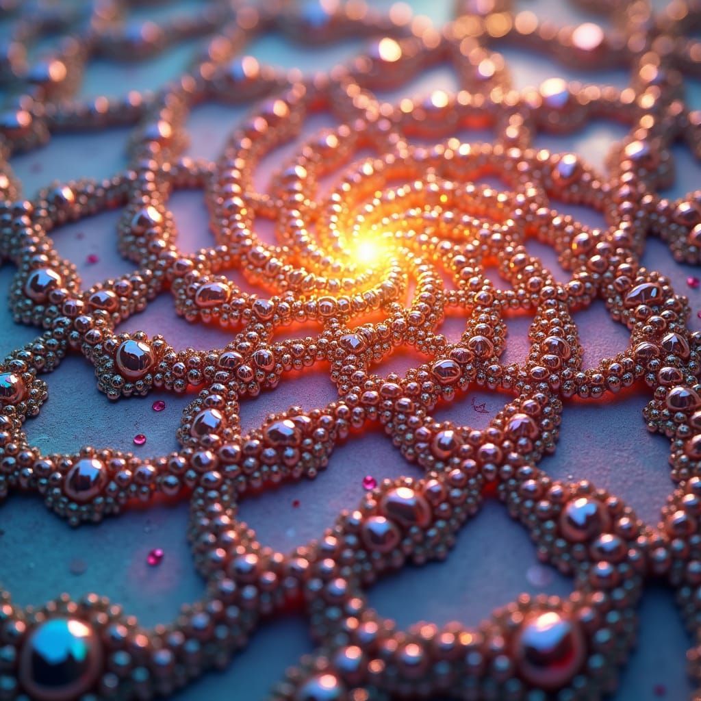 Iridescent Pearls on Fractal Mandala in Unreal Engine